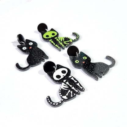 Halloween Women Fashion Glitter Skull Cat Earrings