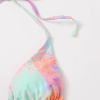 Conjunto de bikini de gasa con efecto tie-dye sexy para mujer
