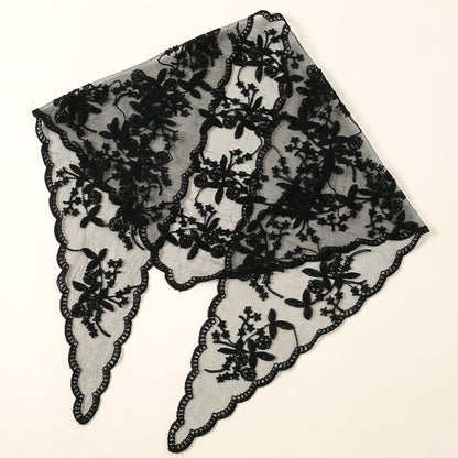 Bufanda triangular con encaje floral de color sólido para mujer, material acrílico, elegante accesorio de moda
