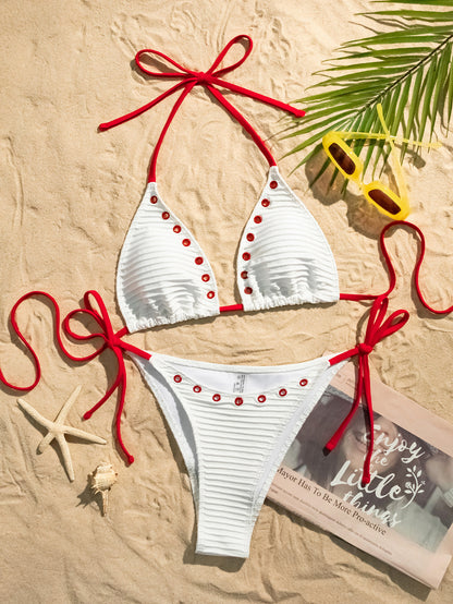 Bikini sexy con cordones y aberturas para mujer
