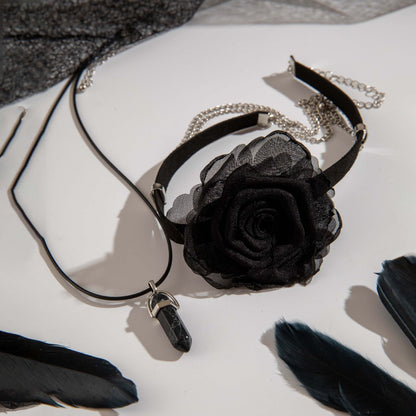 Gothic Dark Lace Rose Multilayer Necklace
