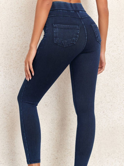 Vaqueros de cintura alta sexis de color liso a la moda para mujer
