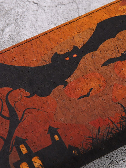 Monederos con cremallera multicapa con estampado de calabaza y murciélago de Halloween para mujer