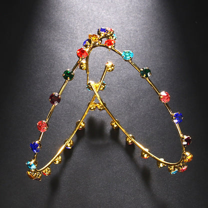 Personality Exaggerated Rhinestone Hoop Earrings Stylish Geometric Jewelry