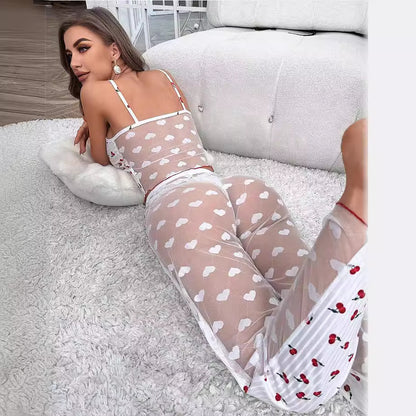 Women Fashion Sexy Printed Camisole Splicing Pants Pajamas Set