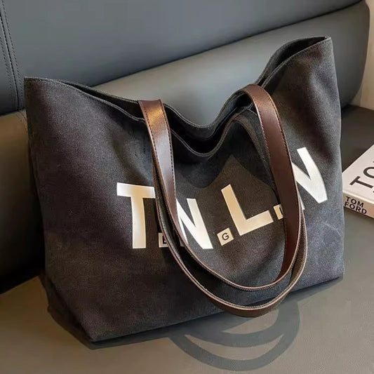 Bolso de mano de lona con estampado de letras informal a la moda para mujer