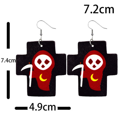 Halloween Women Funny Pumpkin Ghost Leather Earrings