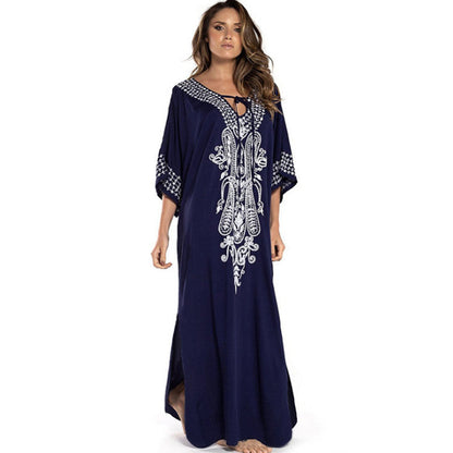 Vestido playero bohemio bordado para mujer, estilo vacaciones