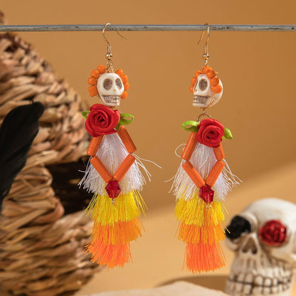 Pendientes de cuentas con borlas y calaveras divertidas de Halloween