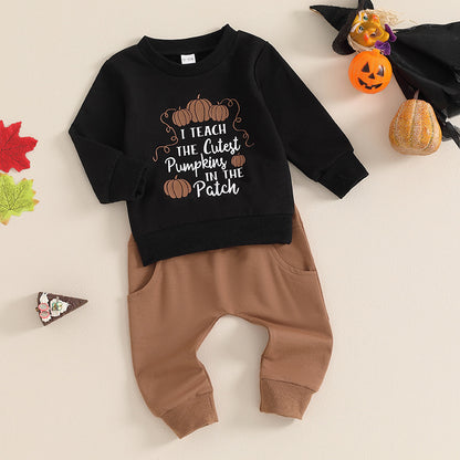 Kids Baby Boys Long Sleeve Cartoon Letters Sweatshirt Set