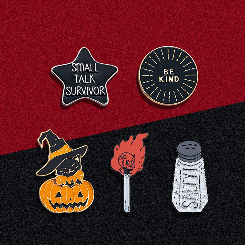 Broche en métal unisexe Halloween en forme de crâne de chat et de citrouille