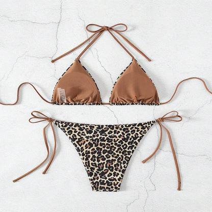 Bikini con cordones y estampado de leopardo para vacaciones de verano
