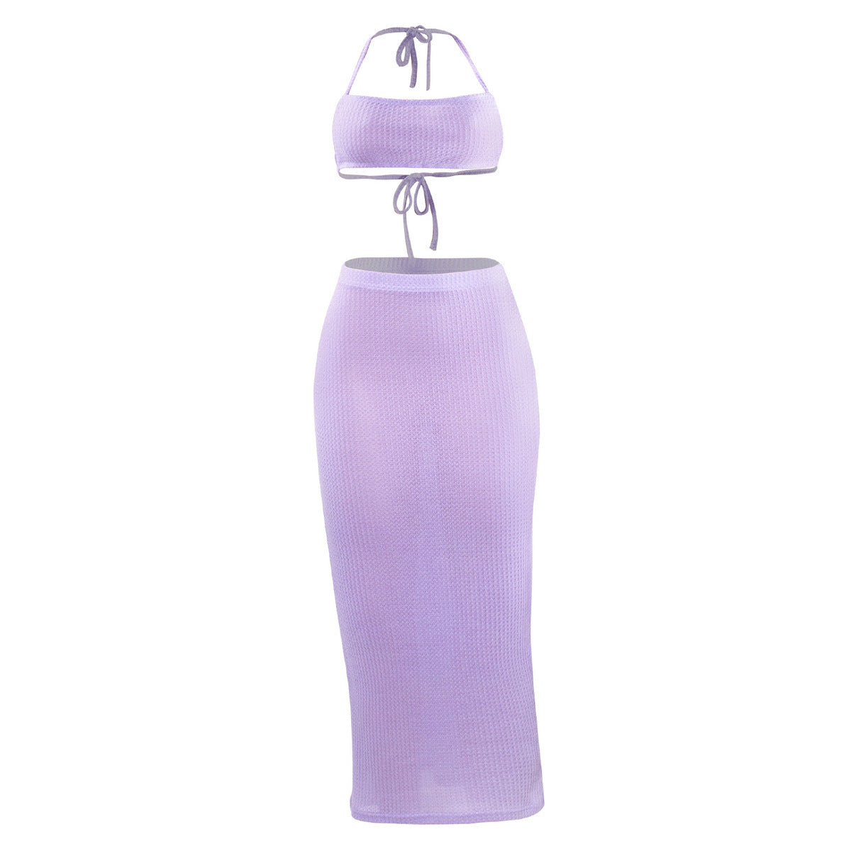Women Fashion Waffle Crop Top and High Waist Skirt Set