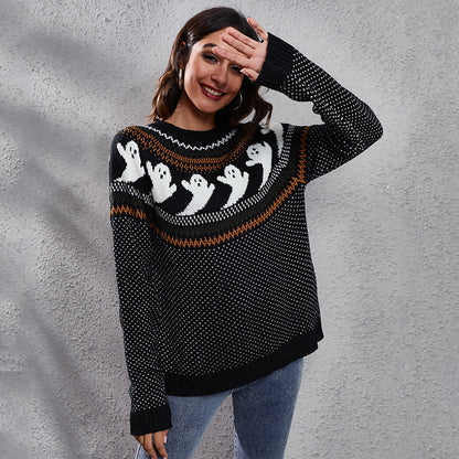 Pull décontracté à manches longues et pois pour femme