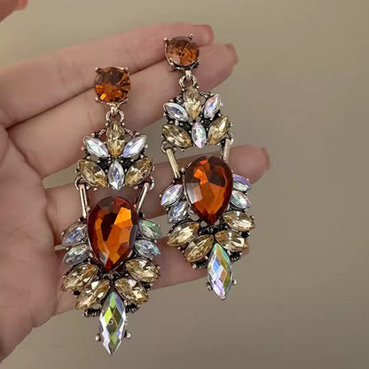 Boucles d'oreilles tendance en zircon coloré pour femmes, style métal multicolore