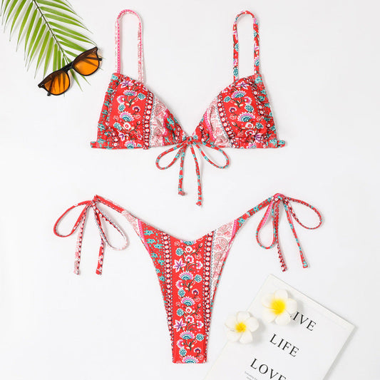 Bikini femme vacances d'été à la plage imprimé petites fleurs