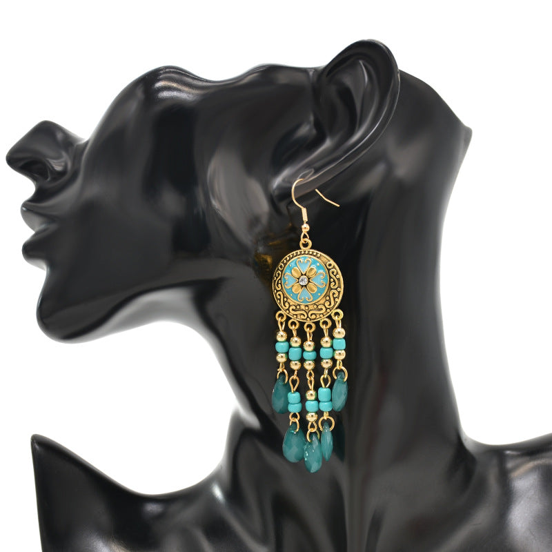 Pendientes con borlas y cuentas multicolores de flores bohemias