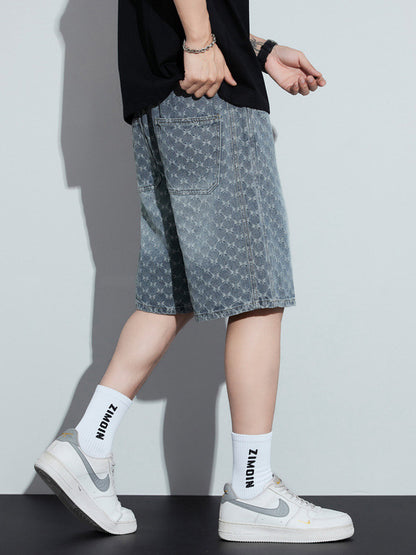 Pantalones cortos vaqueros casuales para hombre con estampado de mariposas y corte holgado