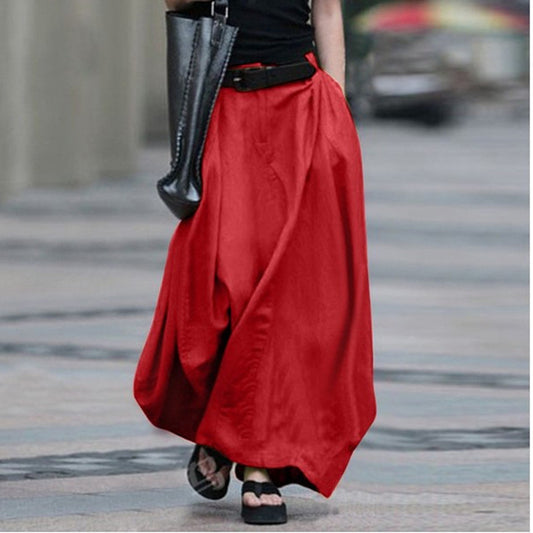 Women Fashion Casual Solid Color High Waist Skirt