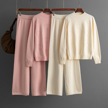 Conjunto de suéter y pantalón de manga larga de color liso informal para mujer