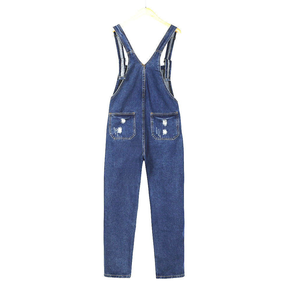 Women Fashion Casual Loose Ripped Denim Jumpsuits