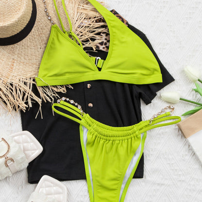 Bikini sexy de cristal para playa, traje de baño liso para mujer