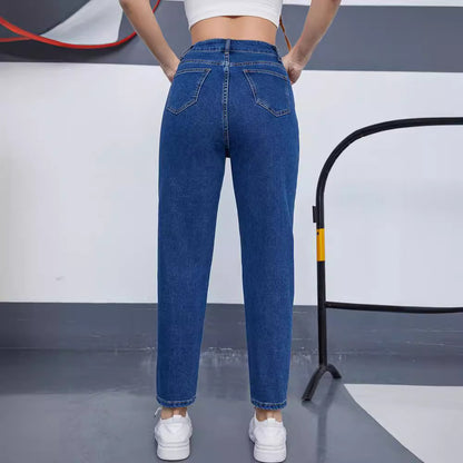 Vaqueros holgados de cintura alta de color liso informales para mujer