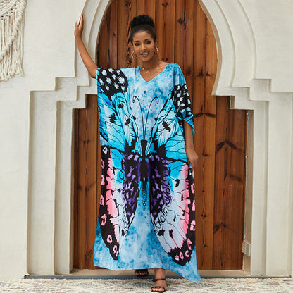 Traje de baño informal para mujer, con estampado de mariposas y teñido anudado para vacaciones en la playa