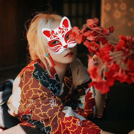 Máscara de gato de media cara de zorro de anime linda para mujer