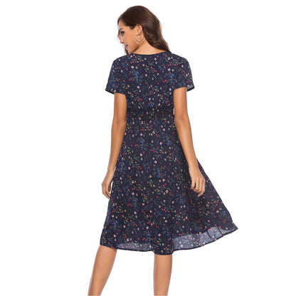 Women Fashion Casual Chiffon Floral Printed Dress