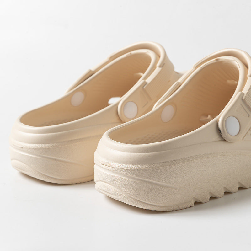 Zapatos casuales de suela gruesa con agujeros para mujer, de color sólido