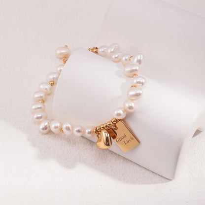 Women Fashion Artificial Pearl Love Pendant Bracelet