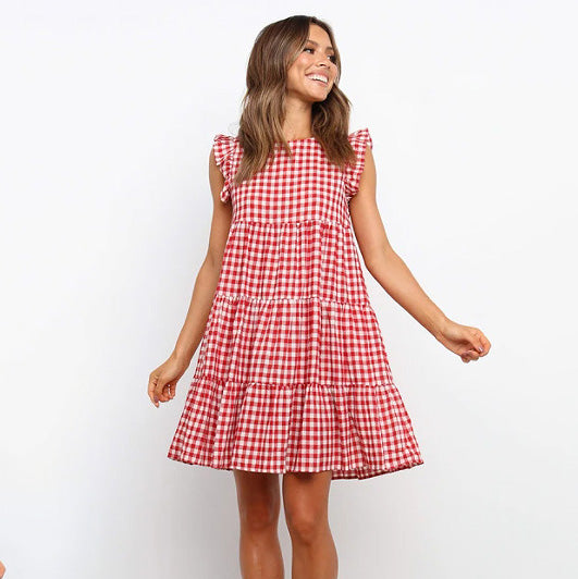 Women’s Fashion Casual Plaid Printed Sleeveless Dress