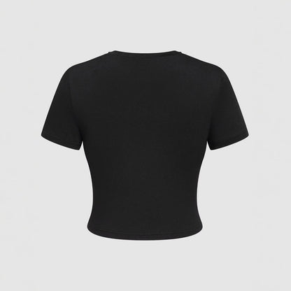 Women Fashion Short Sleeve Letter Printed T-Shirt Polyester Crewneck