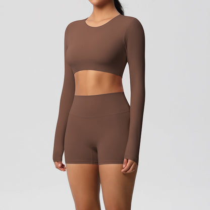 Ensemble deux pièces de sport de couleur unie pour femmes, style yoga