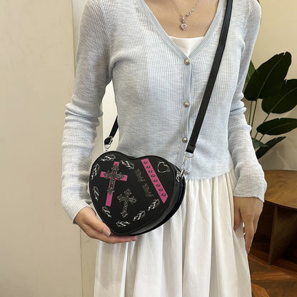 Women Fashion Retro Gothic Love Shaped Crossbody Bag