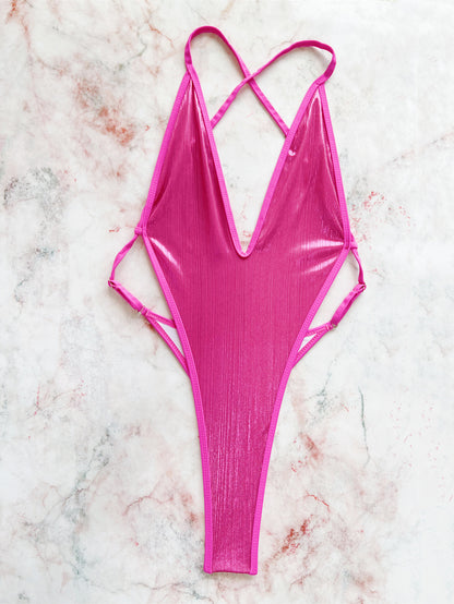 Traje de baño de una pieza sexy de color sólido a la moda para mujer