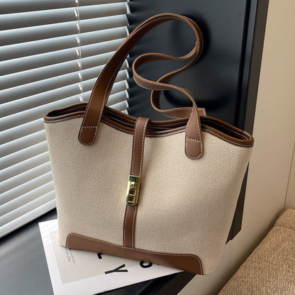 Bolso tote vintage de gran capacidad con empalmes en contraste