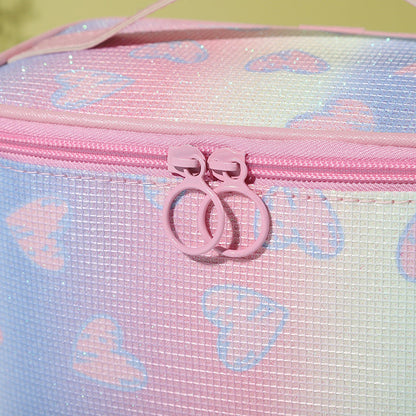 Bolsa de cosméticos con corazón arcoíris y degradado brillante