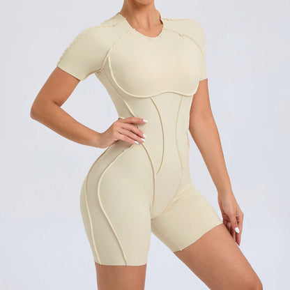 Women Fashion Solid Color Short-Sleeve Yoga Rompers