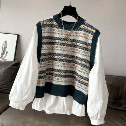 Blusa de dos piezas con costuras falsas informales a la moda para mujer