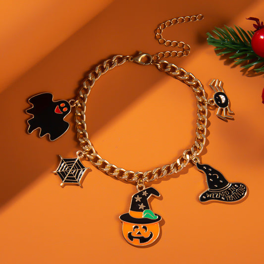 Pulsera fantasma con cabeza de calabaza esmaltada para Halloween