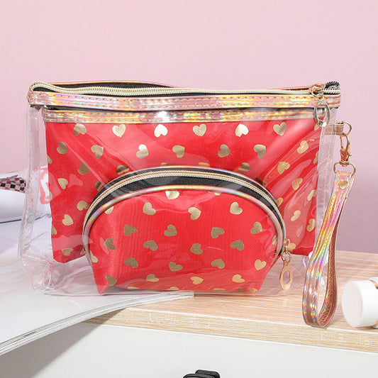 Bolsa de cosméticos de moda con estampado de corazón simple para mujer