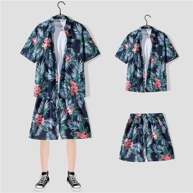Conjunto de camisa informal de vacaciones con estampado de flores pequeñas para hombre