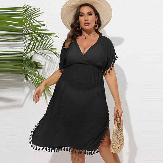 Summer Women Casual Plus Size Beach V-Neck Bikini Cover-Up
