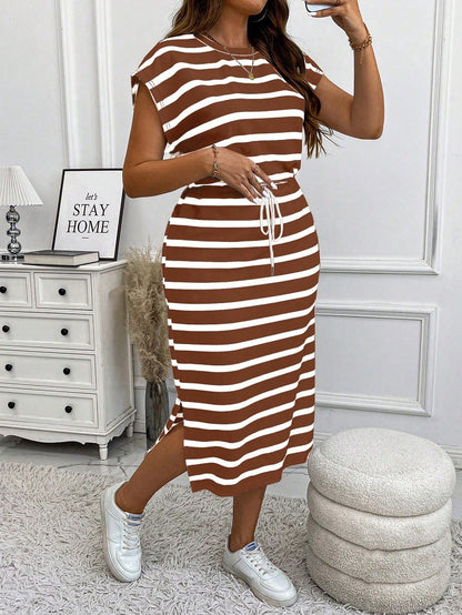 Vestido informal de rayas de talla grande para mujer