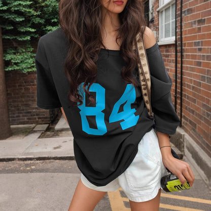 Camiseta informal holgada con estampado digital para mujer, poliéster y elastano.