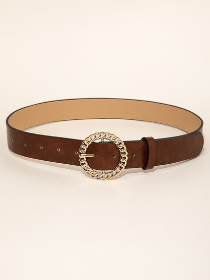 Cinturón con hebilla redonda retro simple e informal para mujer