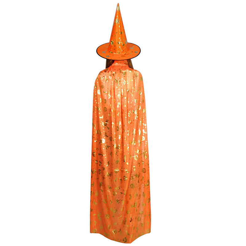 Costume de performance de bal d'Halloween pour enfants et adultes, cape et chapeau de sorcière