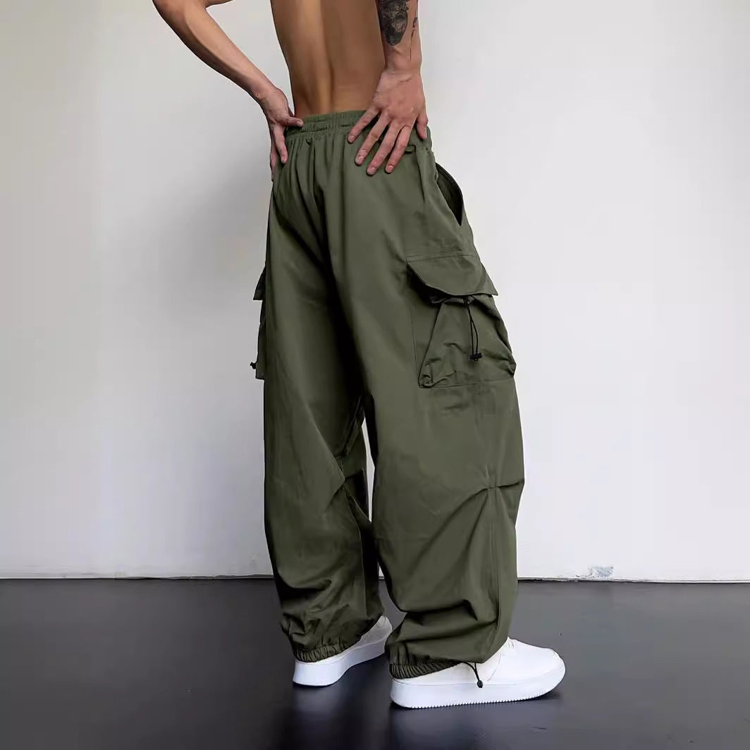 Men Casual Nylon Quick-Drying High Waist Wide Leg Pants